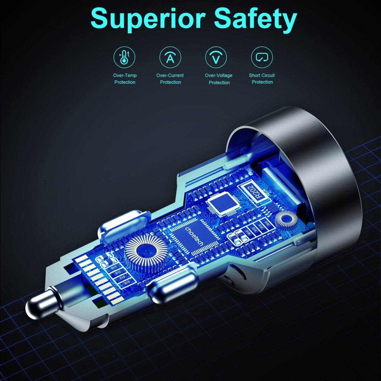 choetech-tc0011-130w-3-ports-dual-usb-c-port-pd3-0-usb-a-port-fast-car-charger www.mallsonline.com.au