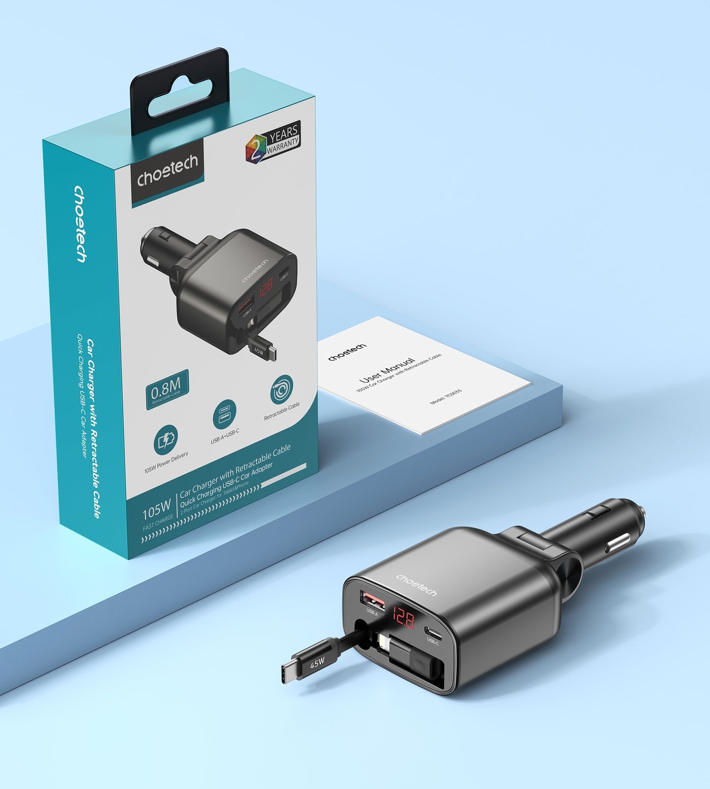 choetech-tc0033-105w-usb-c-usb-a-fast-car-charger-with-stretchable-usb-c-lightning-cables www.mallsonline.com.au