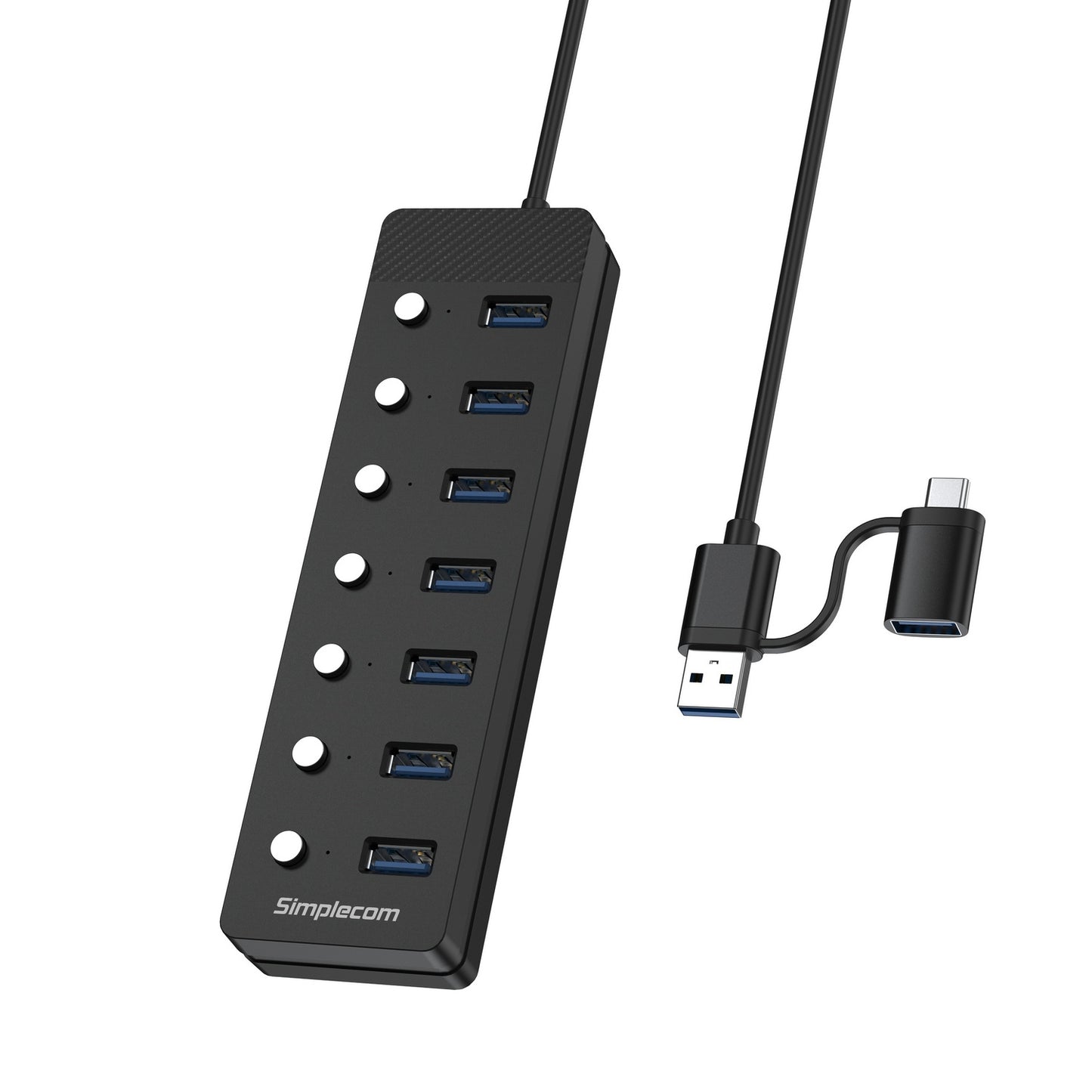 simplecom-ch375c-usb-a-and-usb-c-to-7-port-usb-3-0-hub-5gbps-individual-switches-and-power-adapter at www.mallsonline.com.au