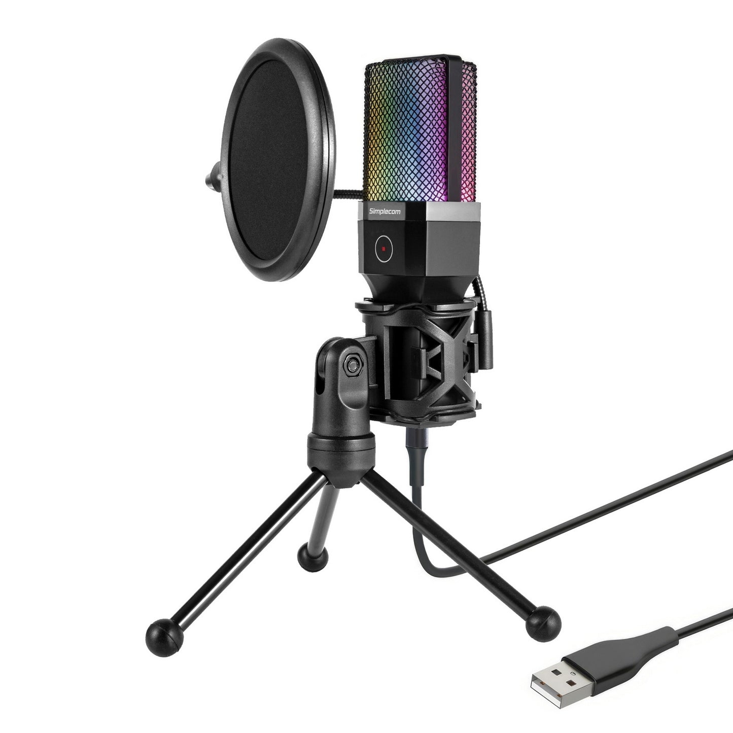 simplecom-um650-usb-cardioid-condenser-microphone-gaming-rgb-lights-with-tripod-pop-filter www.mallsonline.com.au