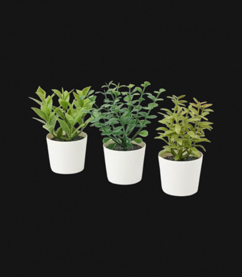 7 Pack of Artificial Herb Potted Plants in White Plastic 5cm Pot Interior Decoration