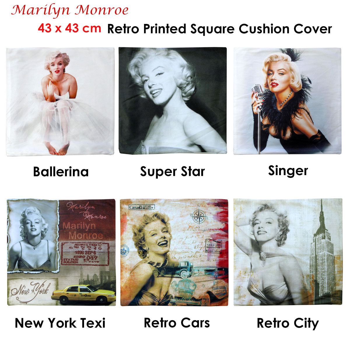 marilyn-monroe-retro-cars-square-cushion-cover www.mallsonline.com.au