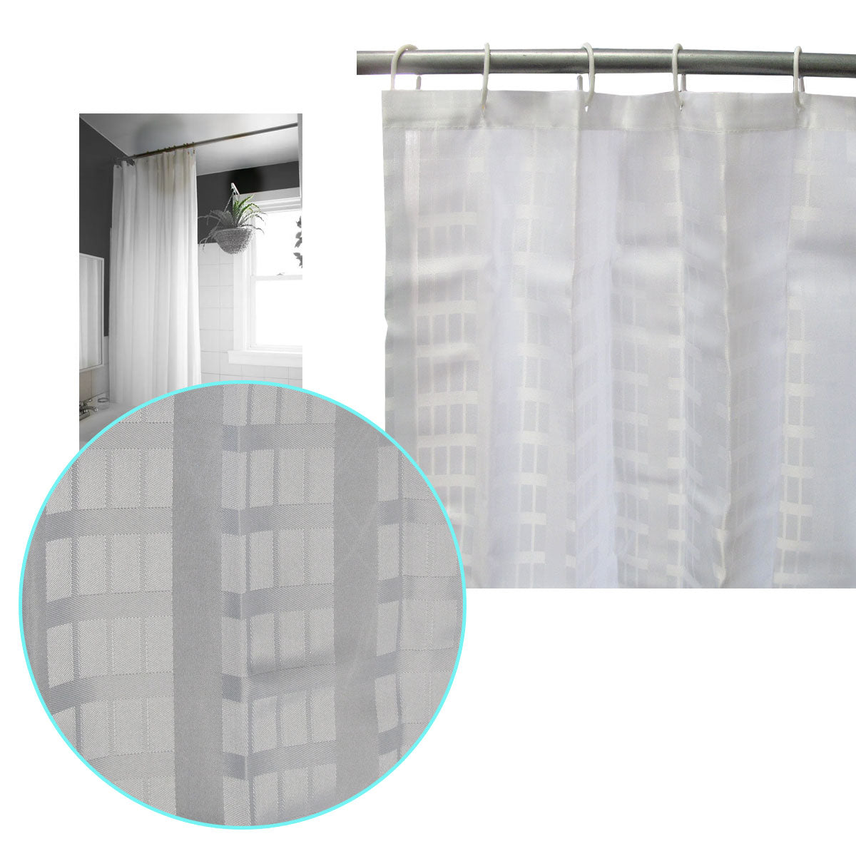 jacquard-white-checkered-bathroom-shower-curtain-180cm-wide-x-210-cm-long at www.mallsonline.com.au