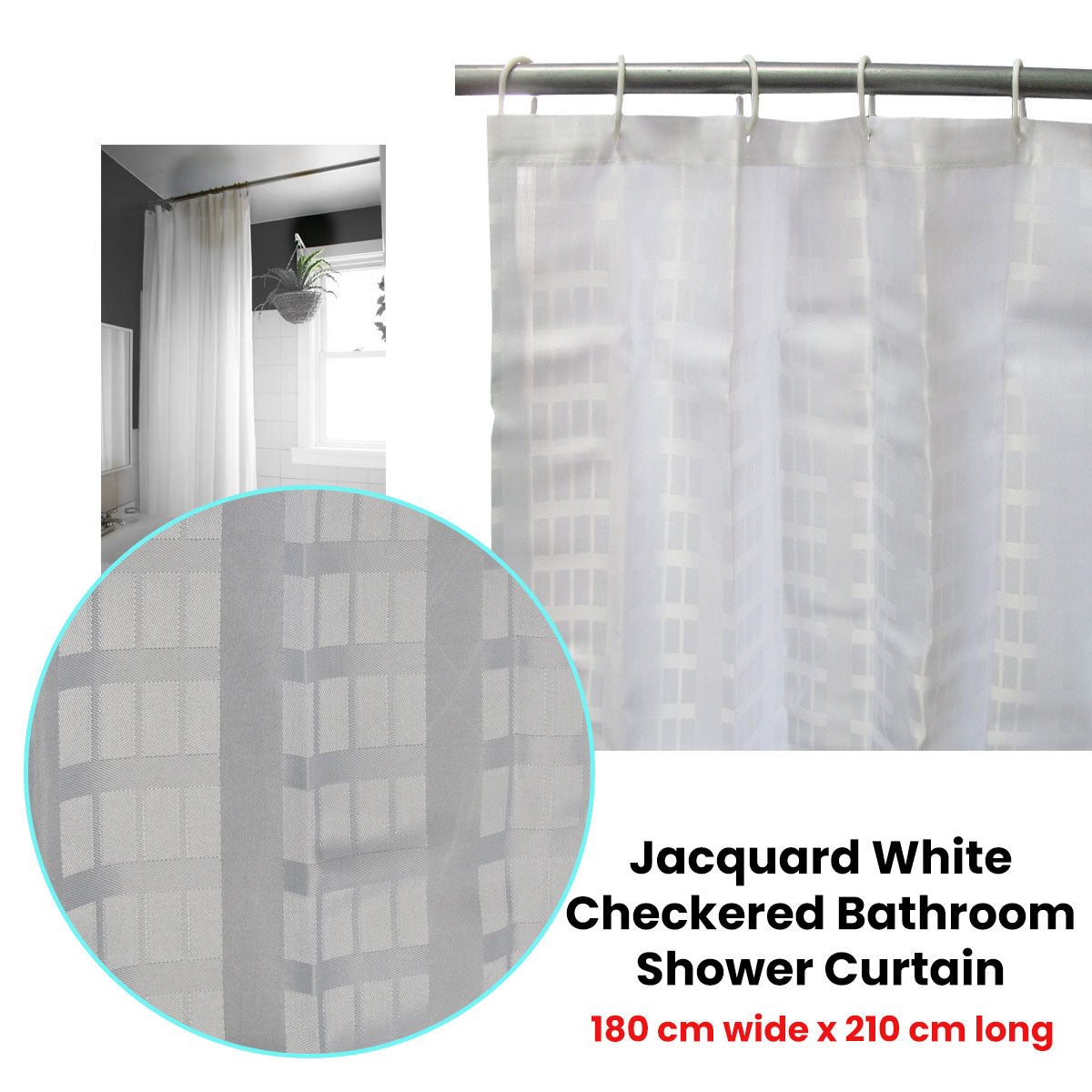 jacquard-white-checkered-bathroom-shower-curtain-180cm-wide-x-210-cm-long at www.mallsonline.com.au