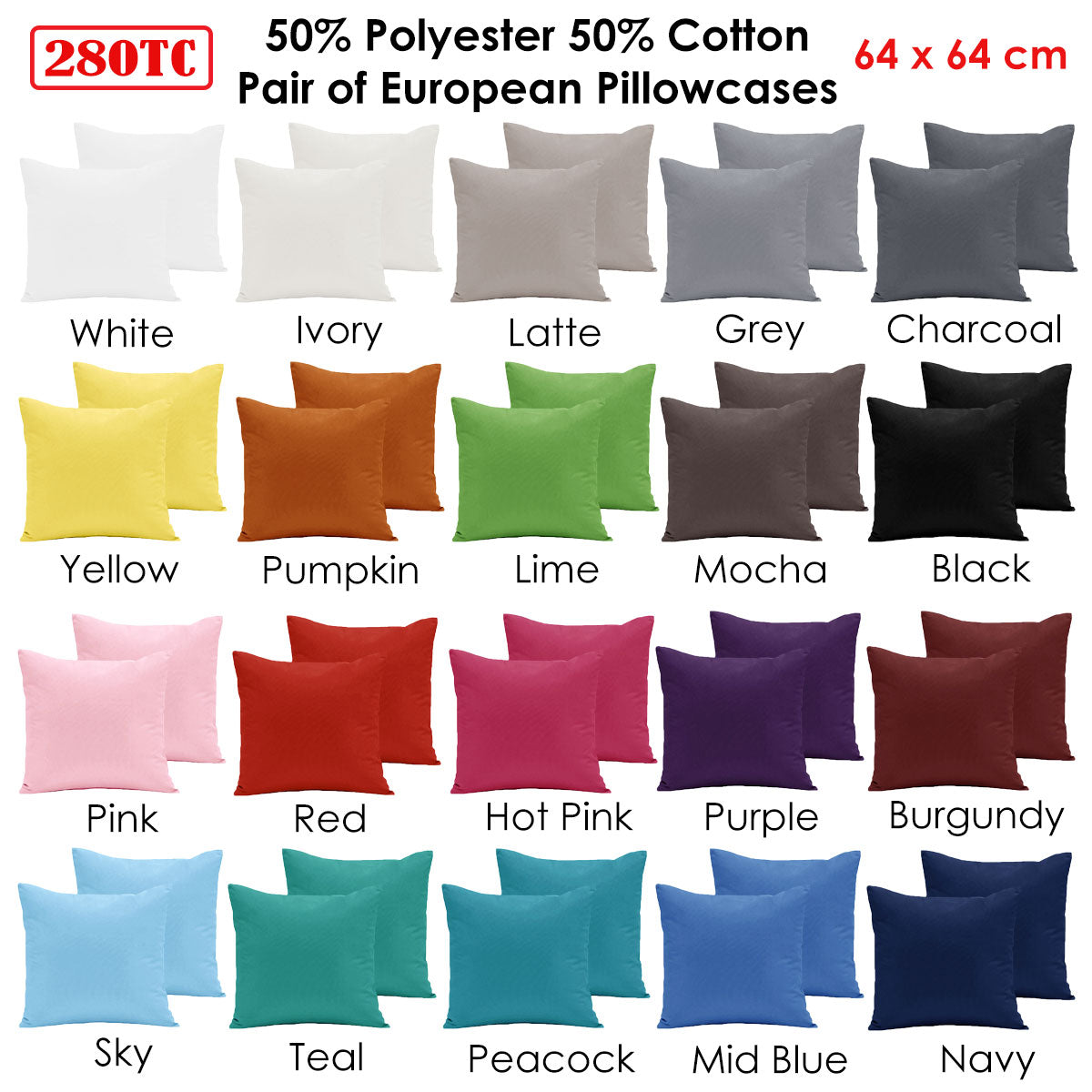 Pair of 280TC Polyester Cotton European Pillowcases Red