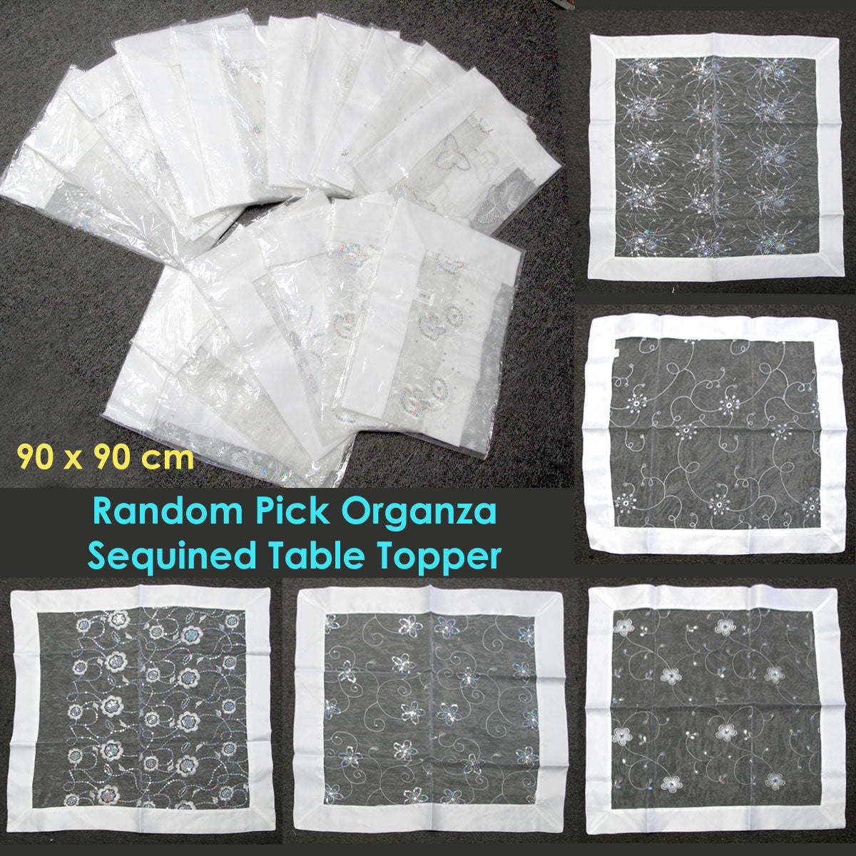 white-sequined-organza-glitter-table-cloth-topper-90-x-90-cm www.mallsonline.com.au