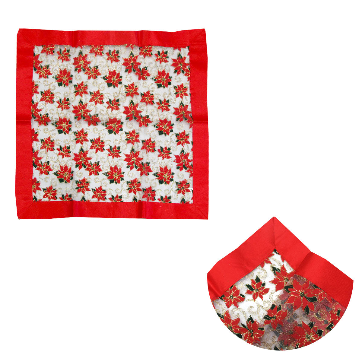 christmas-red-poinsettia-sheer-organza-glitter-table-cloth-topper-90-x-90-cm www.mallsonline.com.au