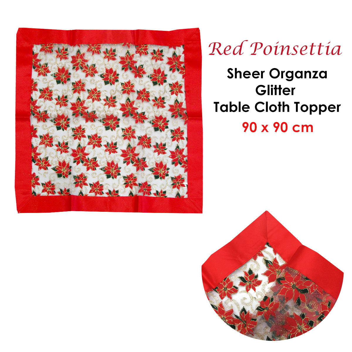 christmas-red-poinsettia-sheer-organza-glitter-table-cloth-topper-90-x-90-cm www.mallsonline.com.au