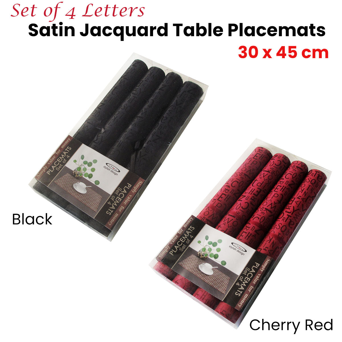 set-of-4-jacquard-satin-letters-table-placemats-black-30-x-45cm www.mallsonline.com.au