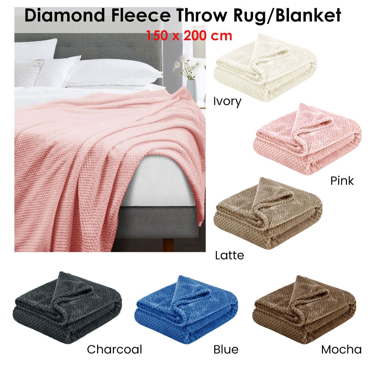 Soft Diamond Fleece Extra Large Throw / Single Sized Blanket Mocha