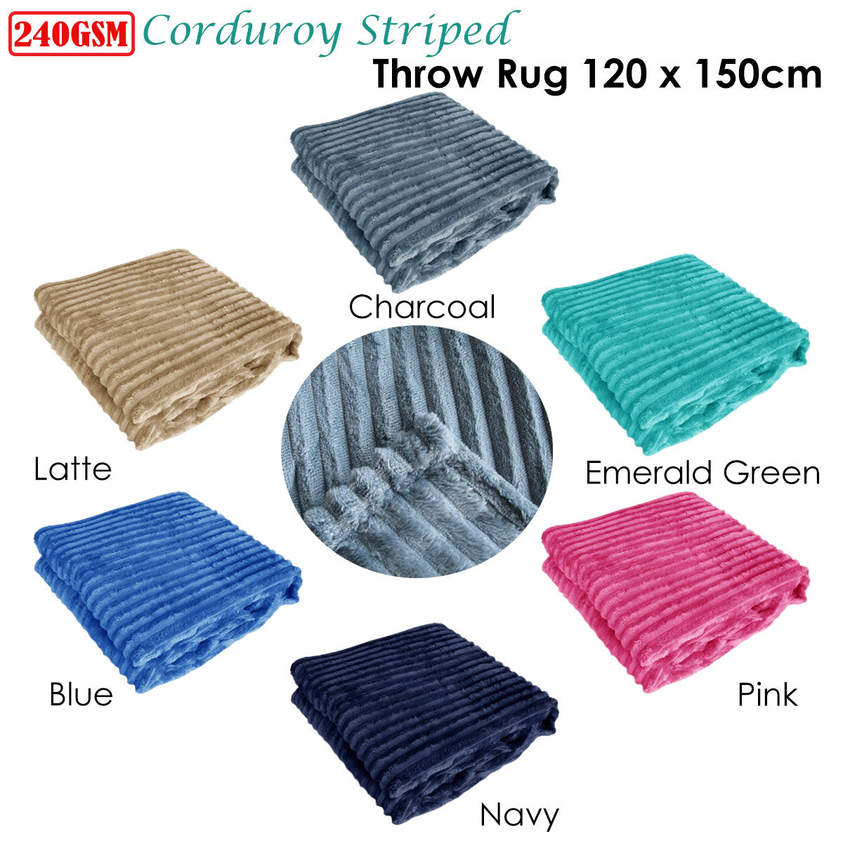 240gsm-corduroy-striped-throw-rug-charcoal www.mallsonline.com.au