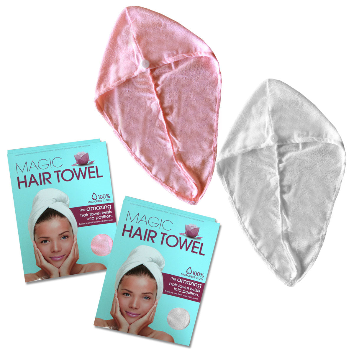 set-of-2-magic-quick-dry-microfibre-hair-dryer-towels-pink-white at www.mallsonline.com.au