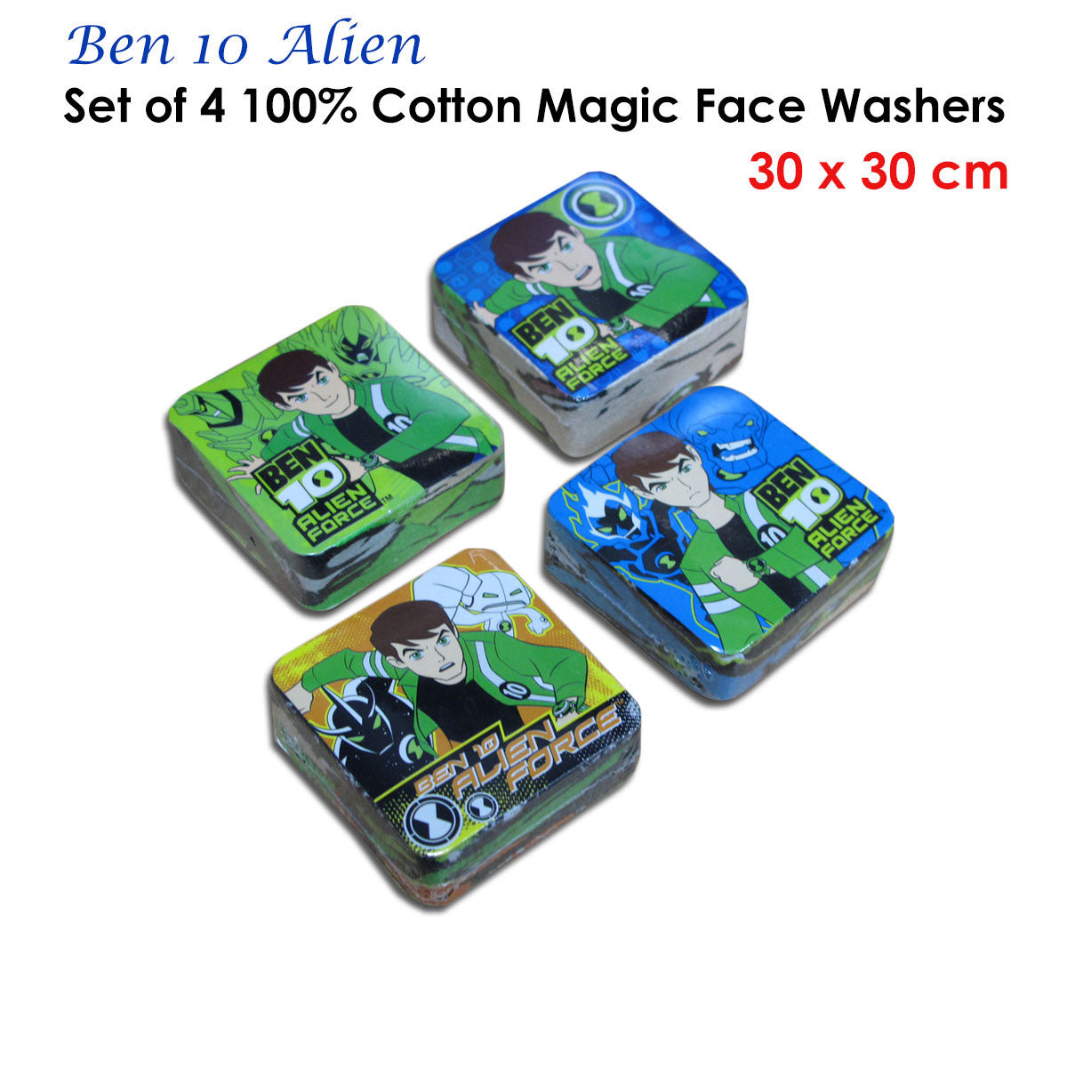 set-of-4-ben-10-alien-magic-100-cotton-face-washers www.mallsonline.com.au