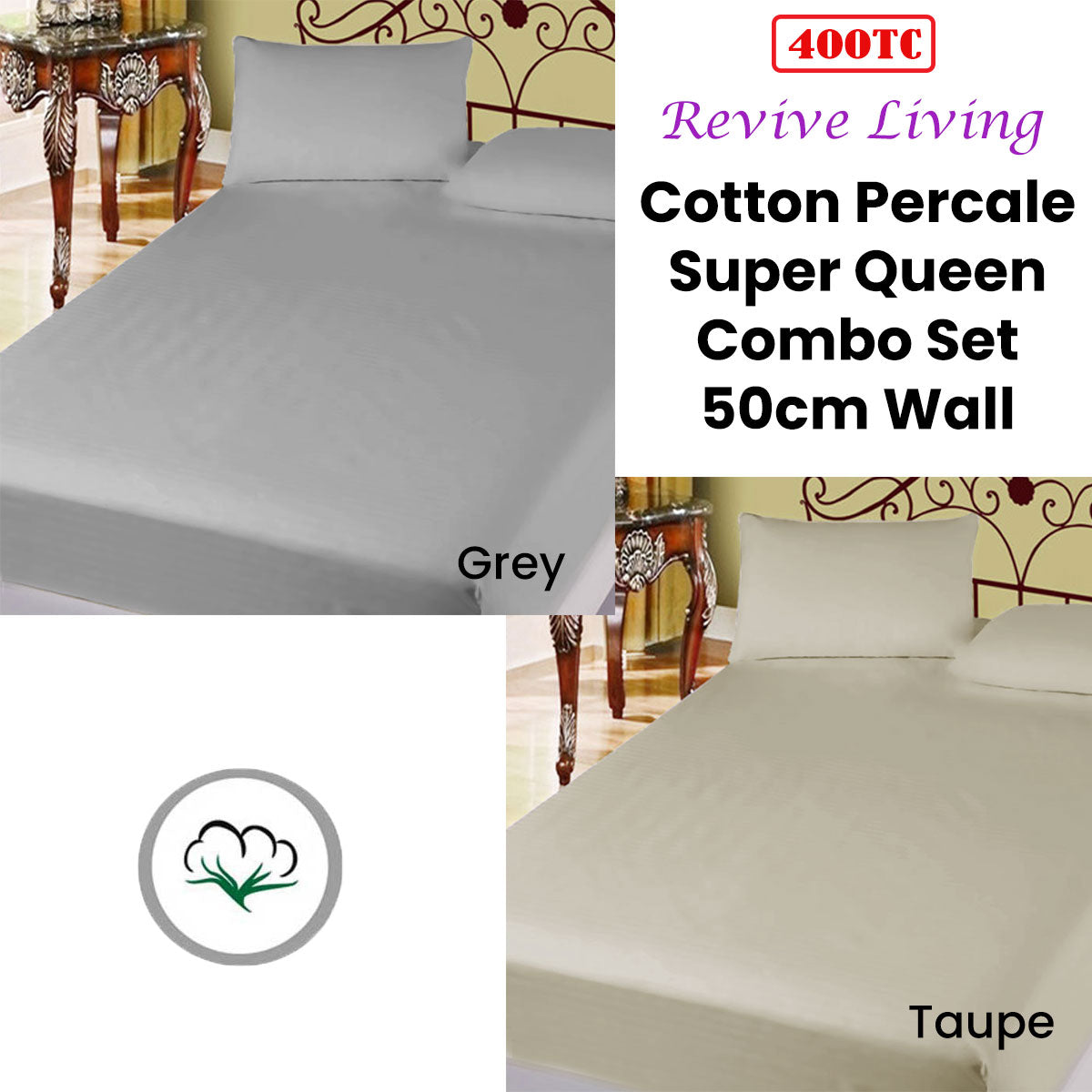 400tc-cotton-percale-super-queen-combo-set-50cm-wall-grey www.mallsonline.com.au