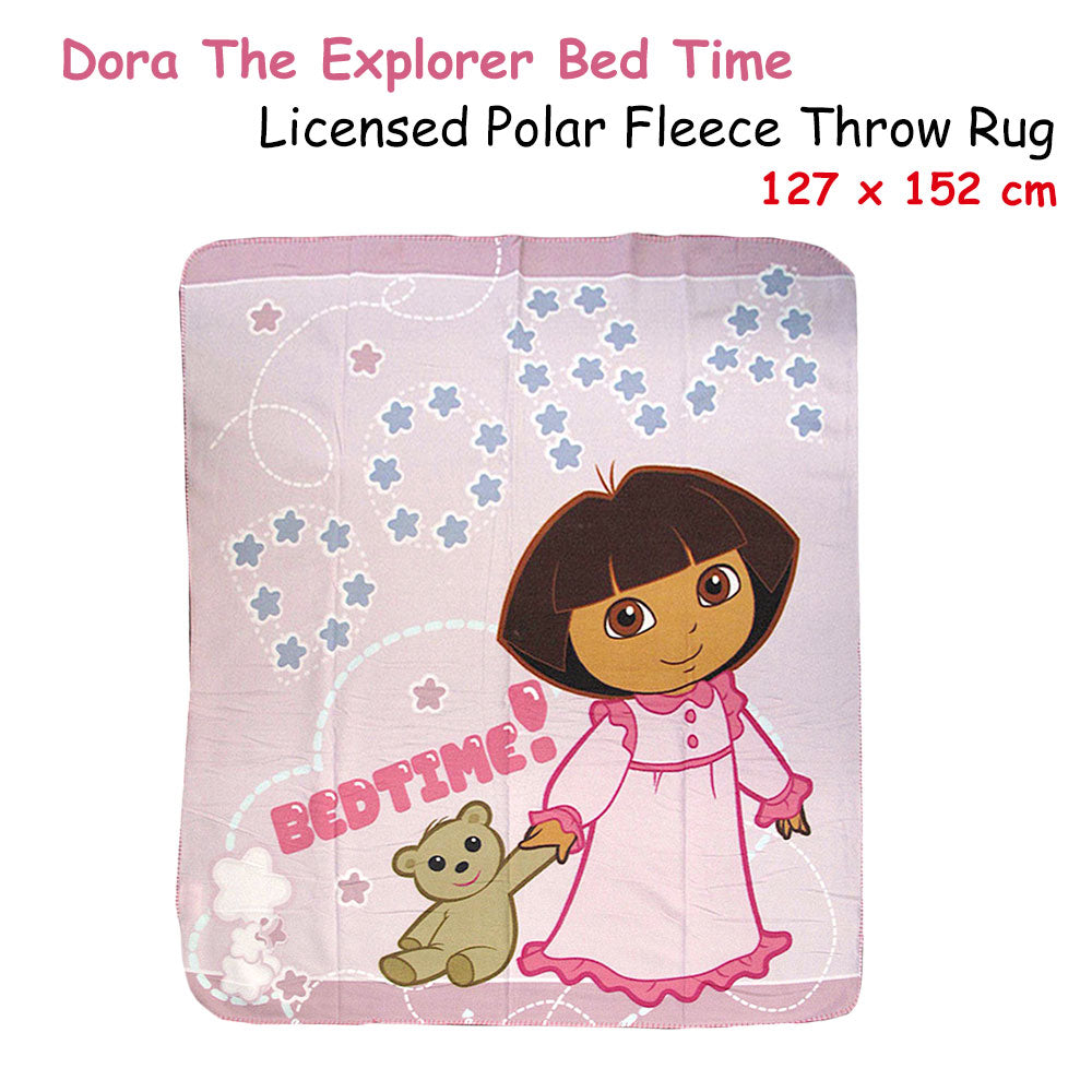 caprice-polar-fleece-throw-rug-dora-explorer-bed-time-127-x-152-cm www.mallsonline.com.au