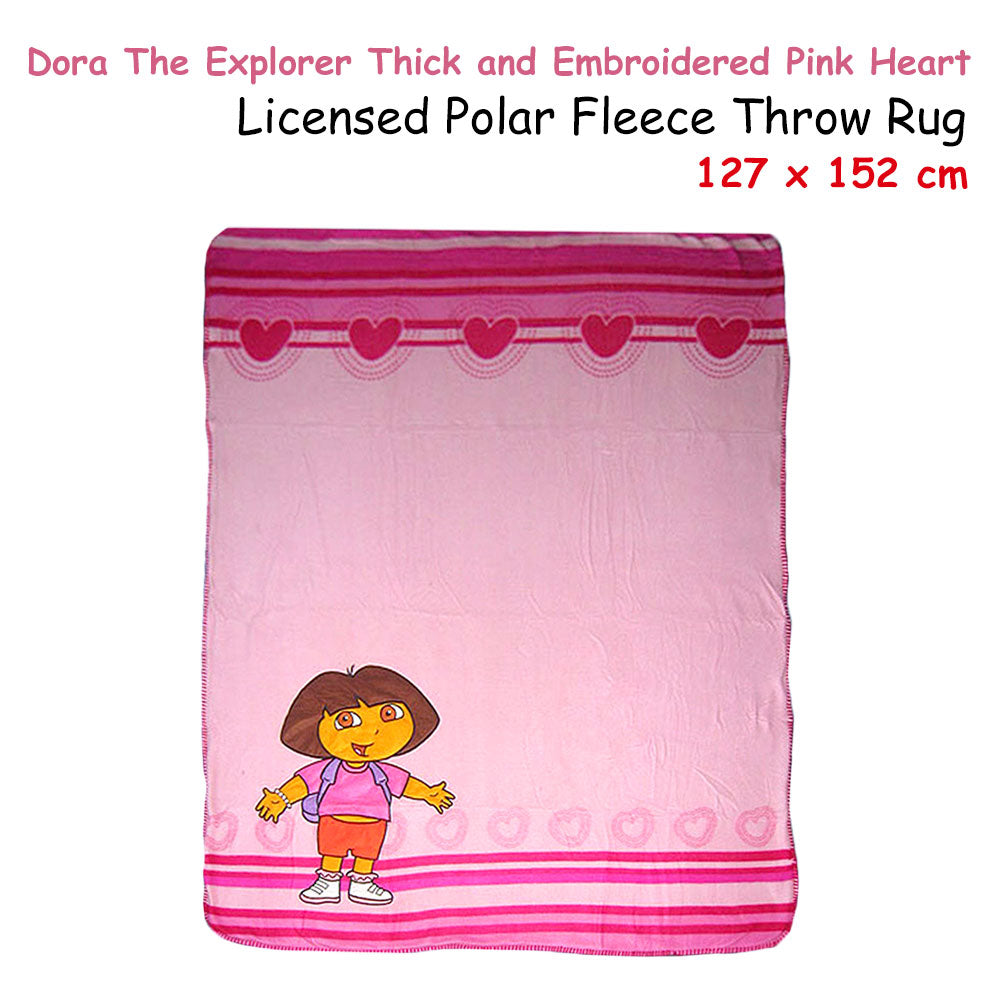 caprice-polar-fleece-throw-rug-dora-explorer-thick-and-embroidered-pink-heart-127-x-152-cm www.mallsonline.com.au
