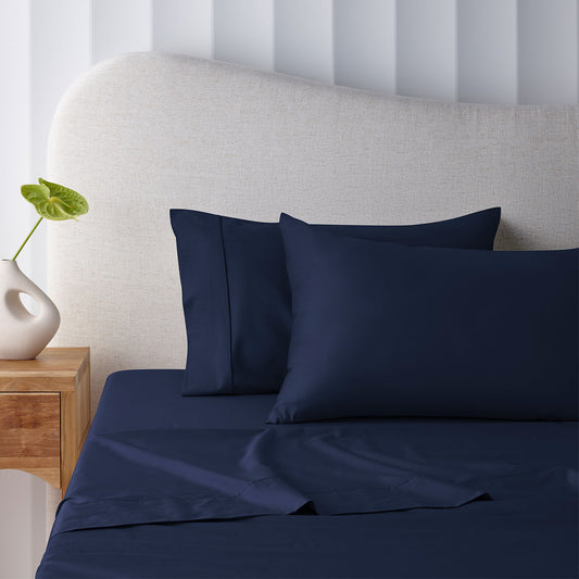 Accessorize 400TC Navy Bamboo Cotton Mega Sheet Set 50cm Wall Queen