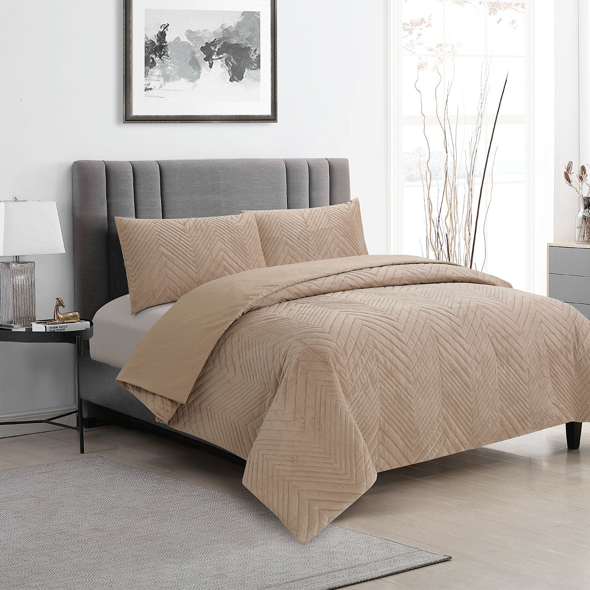 ardor-hana-champagne-embossed-velvet-quilt-cover-set-king www.mallsonline.com.au