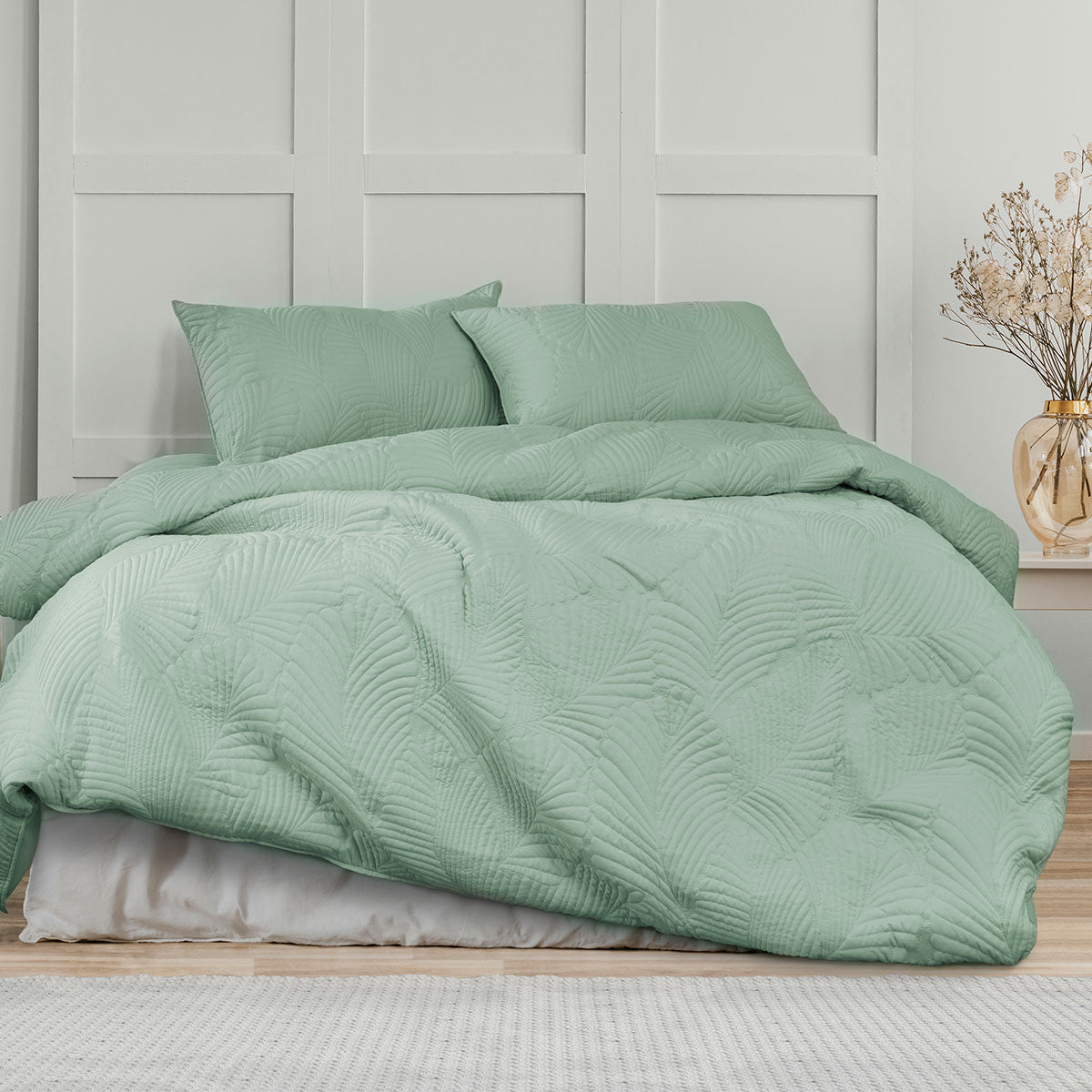 ardor-molly-palm-green-quilted-quilt-cover-set-king www.mallsonline.com.au