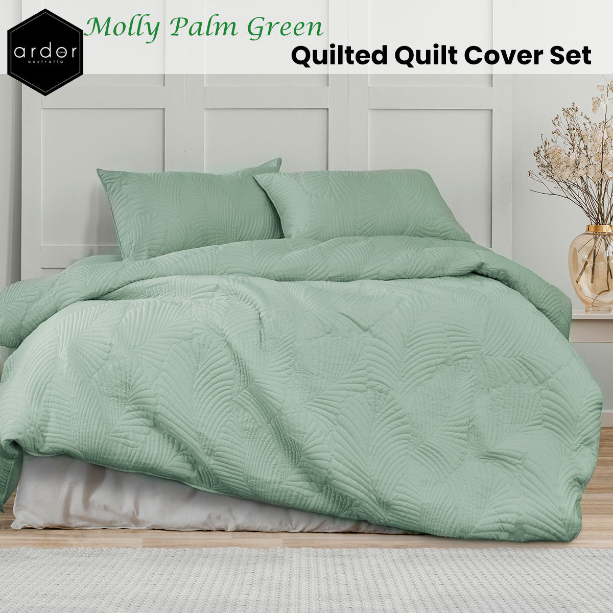 ardor-molly-palm-green-quilted-quilt-cover-set-queen www.mallsonline.com.au