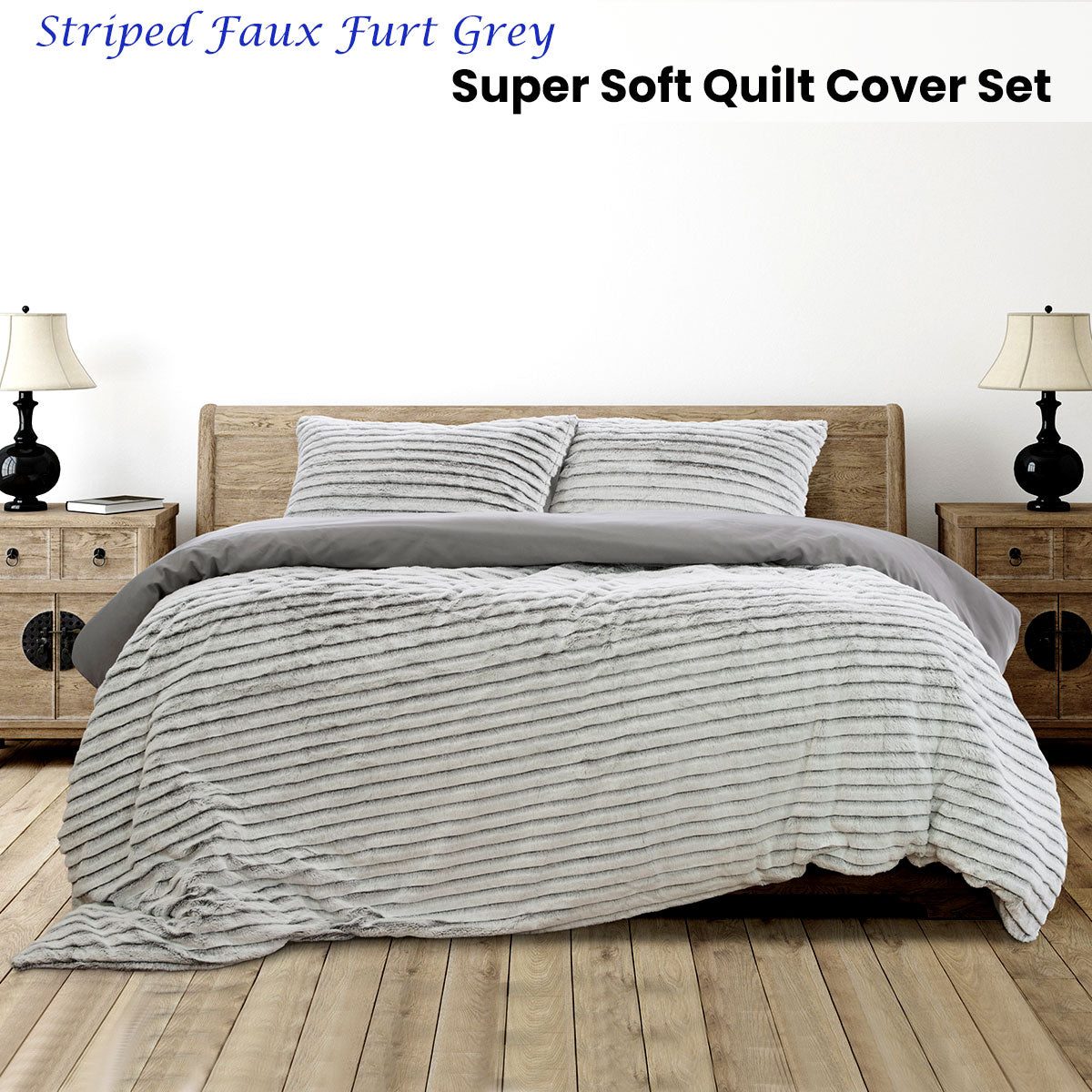 ardor-striped-faux-fur-grey-super-soft-quilt-cover-set-queen www.mallsonline.com.au