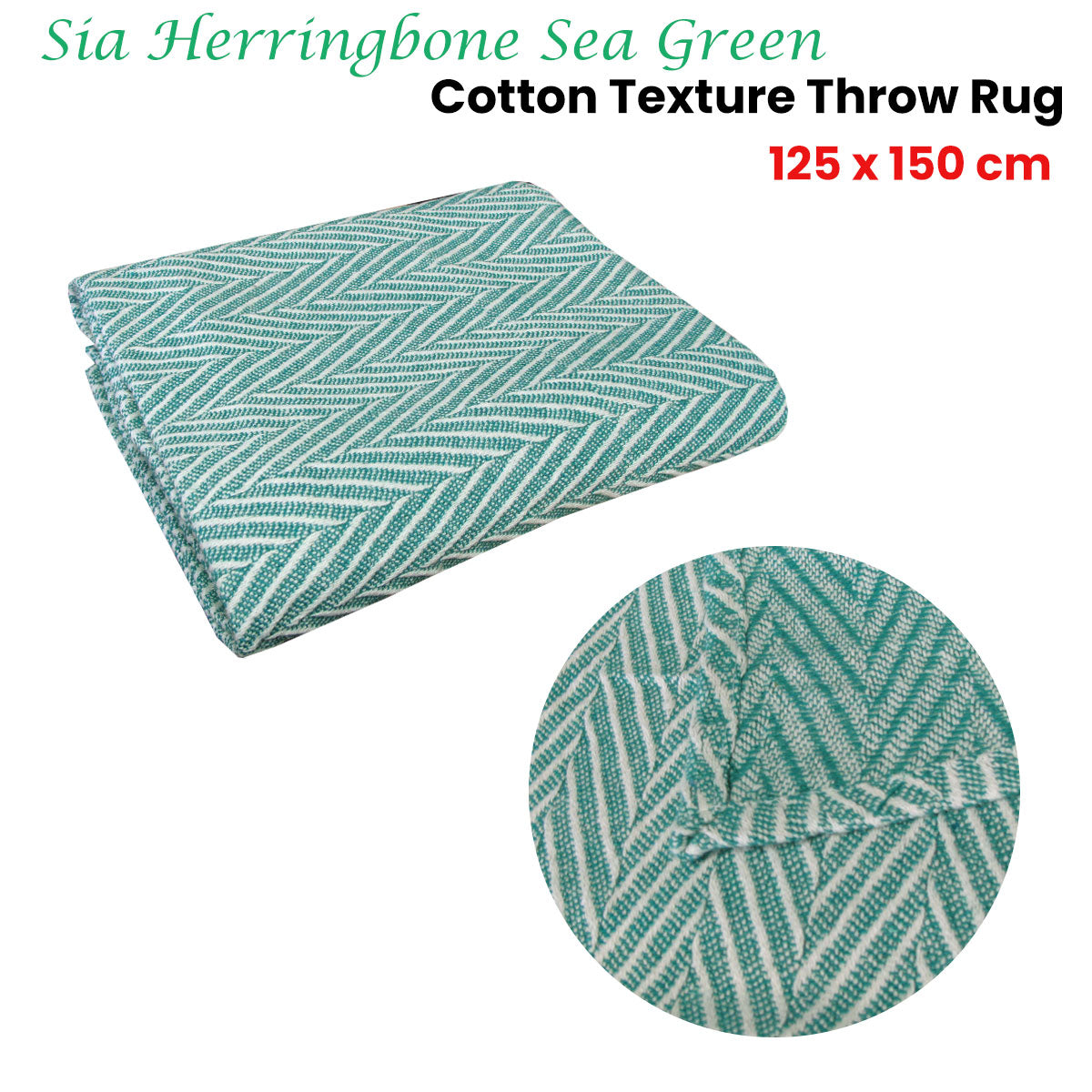 sia-herringbone-sea-green-100-cotton-texture-throw-rug-125-x-150-cm www.mallsonline.com.au