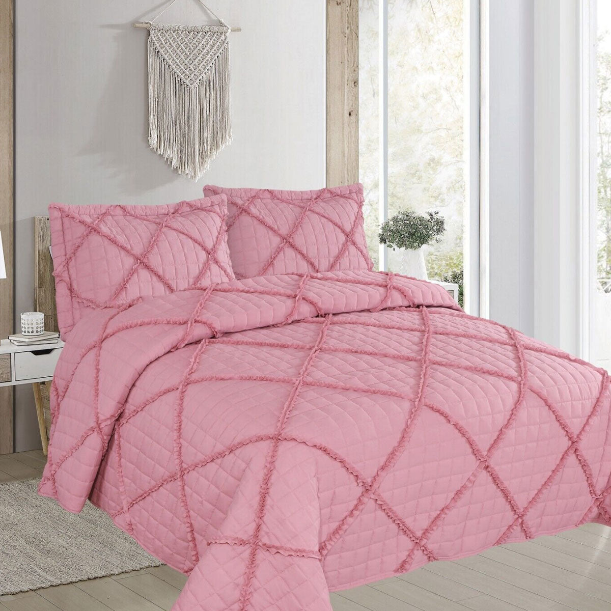beverley-pink-3-pce-lightly-quilted-polyester-cotton-coverlet-set-queen www.mallsonline.com.au
