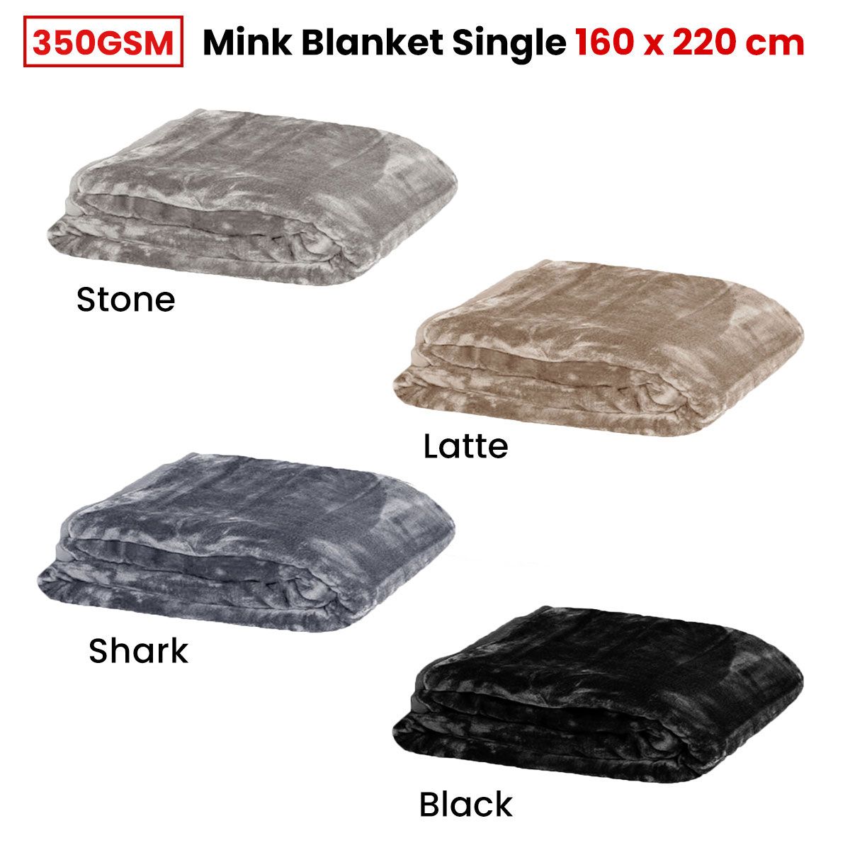 350gsm Soft Plain Faux Mink Blanket Single / King Single 160x220 cm Stone