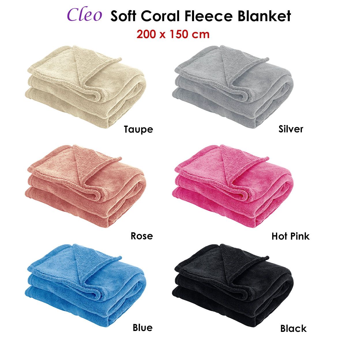 Cleo Soft Coral Fleece Extra Large Throw / Single Sized Blanket 150 x 200 cm Silver