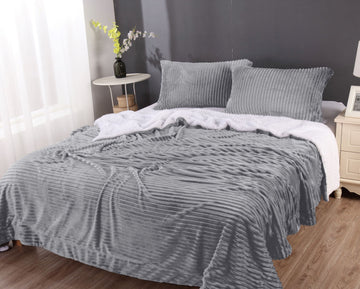 stripe-flannel-sherpa-blanket-queen-silver www.mallsonline.com.au