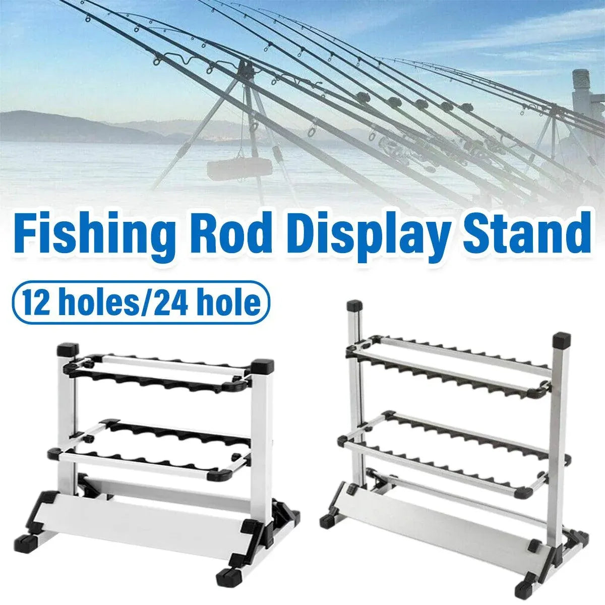 12/24 Hole Multi Functional Fishing Rod Holder Storage Rack Display Organizer - 12Holes