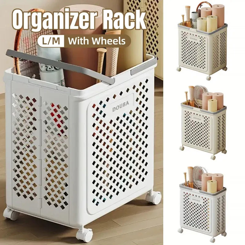 Folding Laundry Basket with Wheel Large Capacity Removable Dirty Clothes Storage - White-M