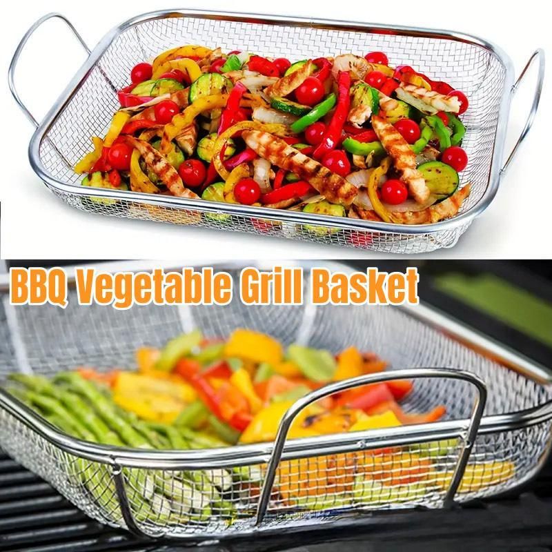 Stainless Steel Square Barbecue Basket Multifunctional Tray Grilling Vegetables