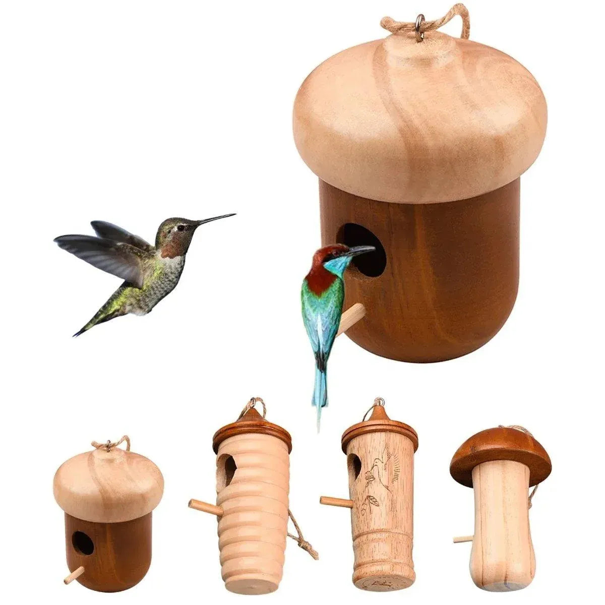 Wooden Bird Nest Cage Hummingbird Feeder House Hanging Home Garden Decorations - 4