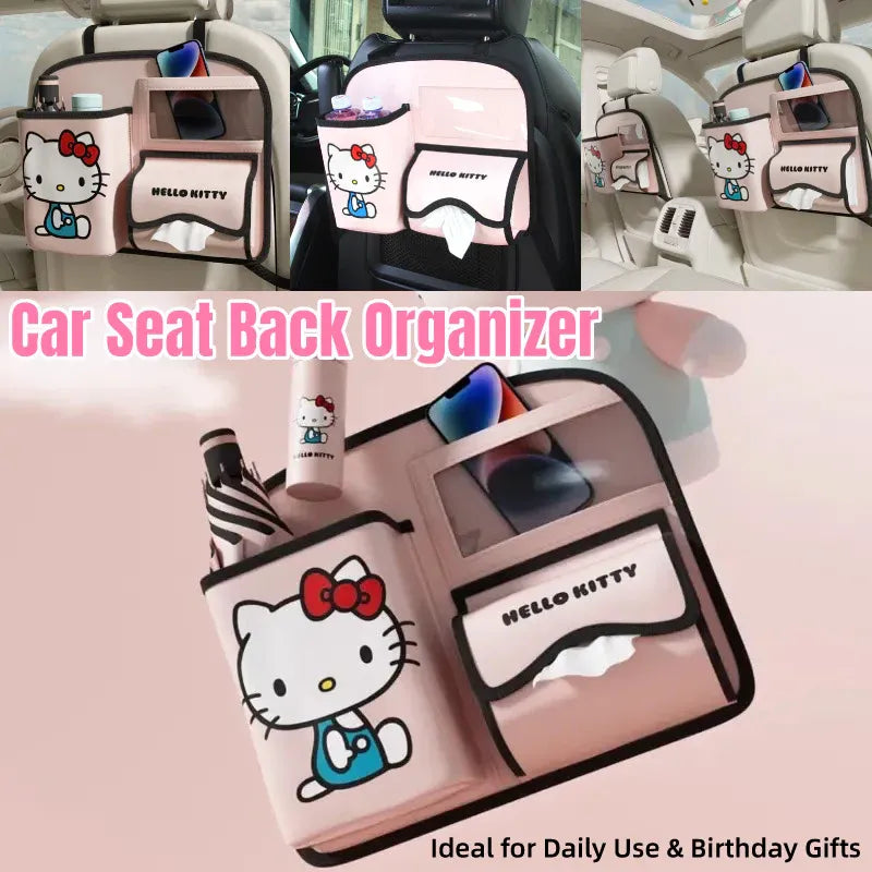 Vehicle Seat Back Organiser PU Storage Bag Foldable Trash Bin Multi Pocket Holder
