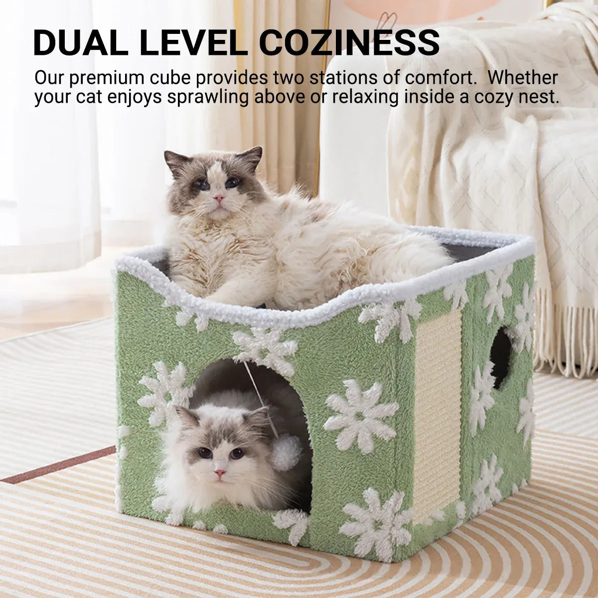 Cat Bed Foldable Double Layer Upper Lower Pet House Sleeping Nest Cushion - Green
