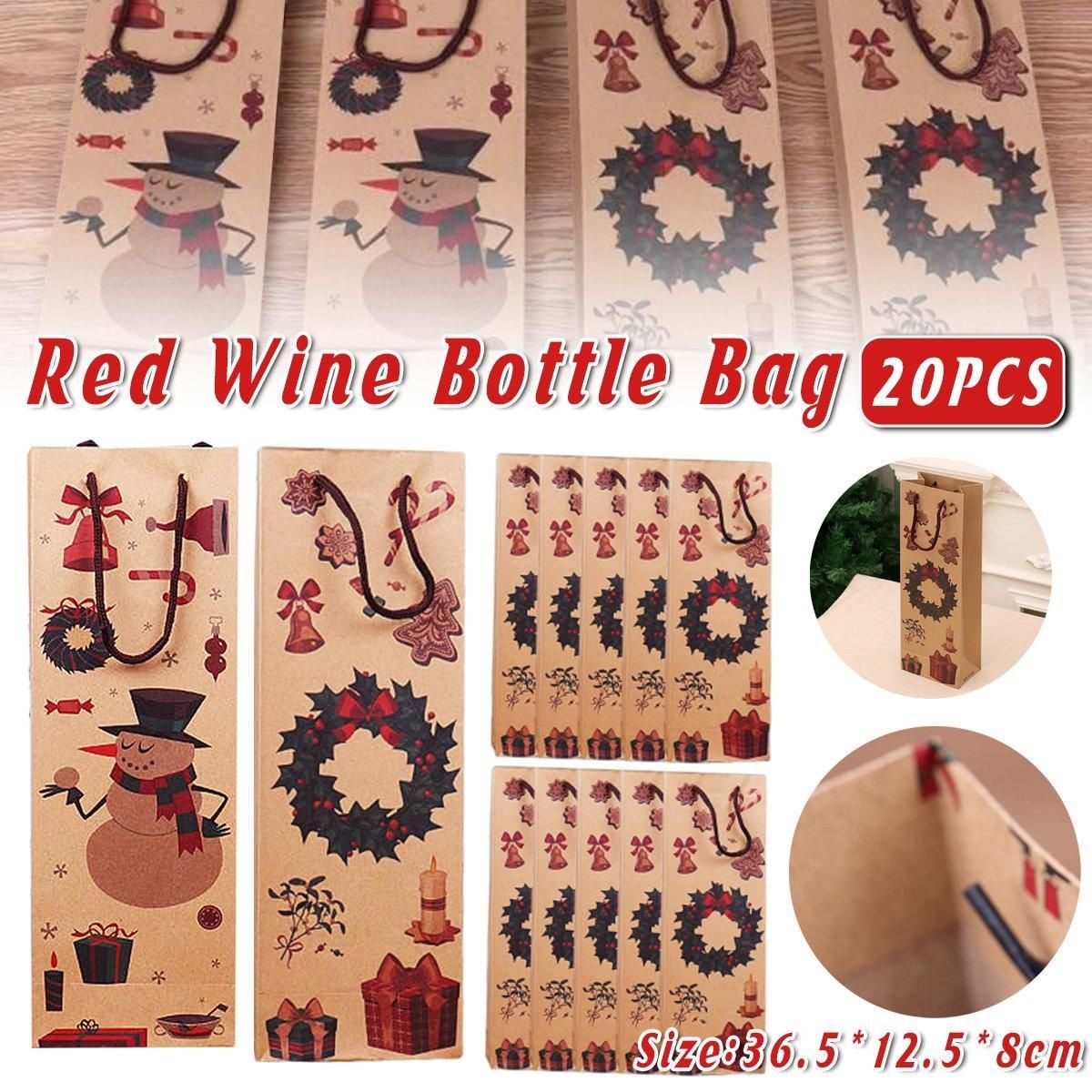 20PCS Christmas Wine Bottle Gift Bags Kraft Paper Red Wine Bag Holiday Set - Christmas Snowman