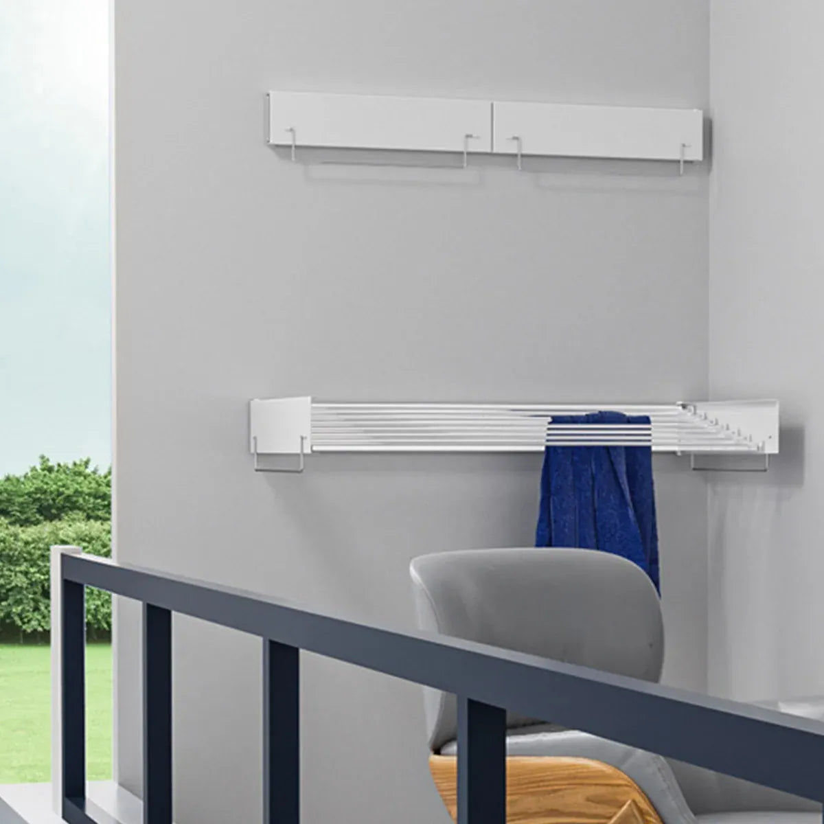 Invisible Wall Mounted Indoor Foldable Clothes Drying Rack Space Saving Home - Black