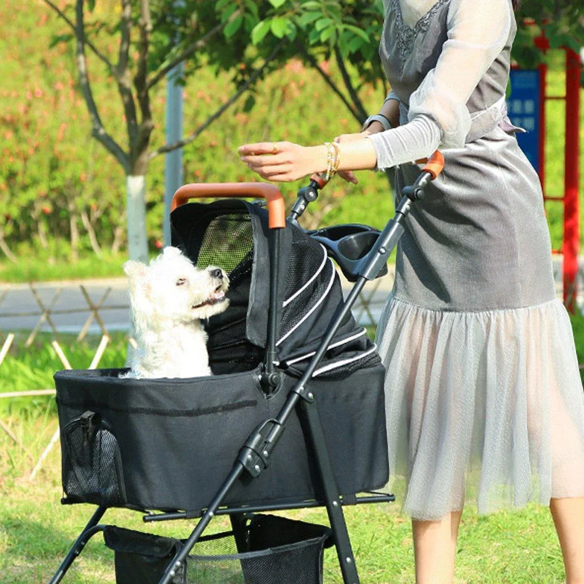 Foldable 2 in 1 Pet Stroller for Outdoor Travel Outing Lightweight Pet Carrier - Black