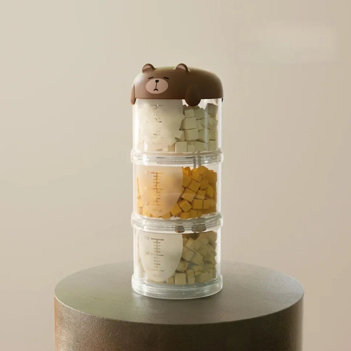 3-Tier Portable Pet Food Storage Container - Stackable Snack Bucket Bear Lid - Yellow