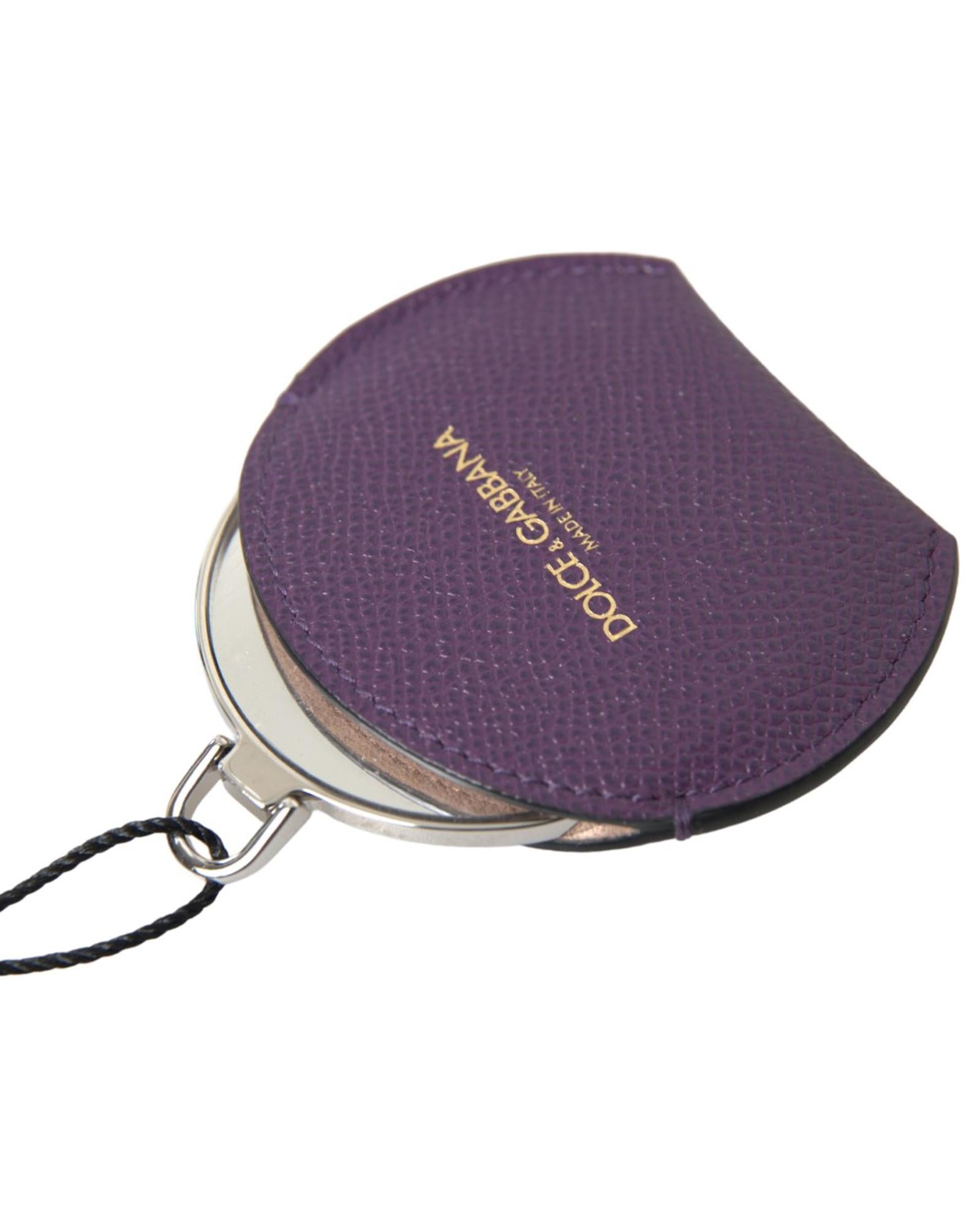 dolce-gabbana-womens-purple-calfskin-leather-round-hand-mirror-holder-one-size
