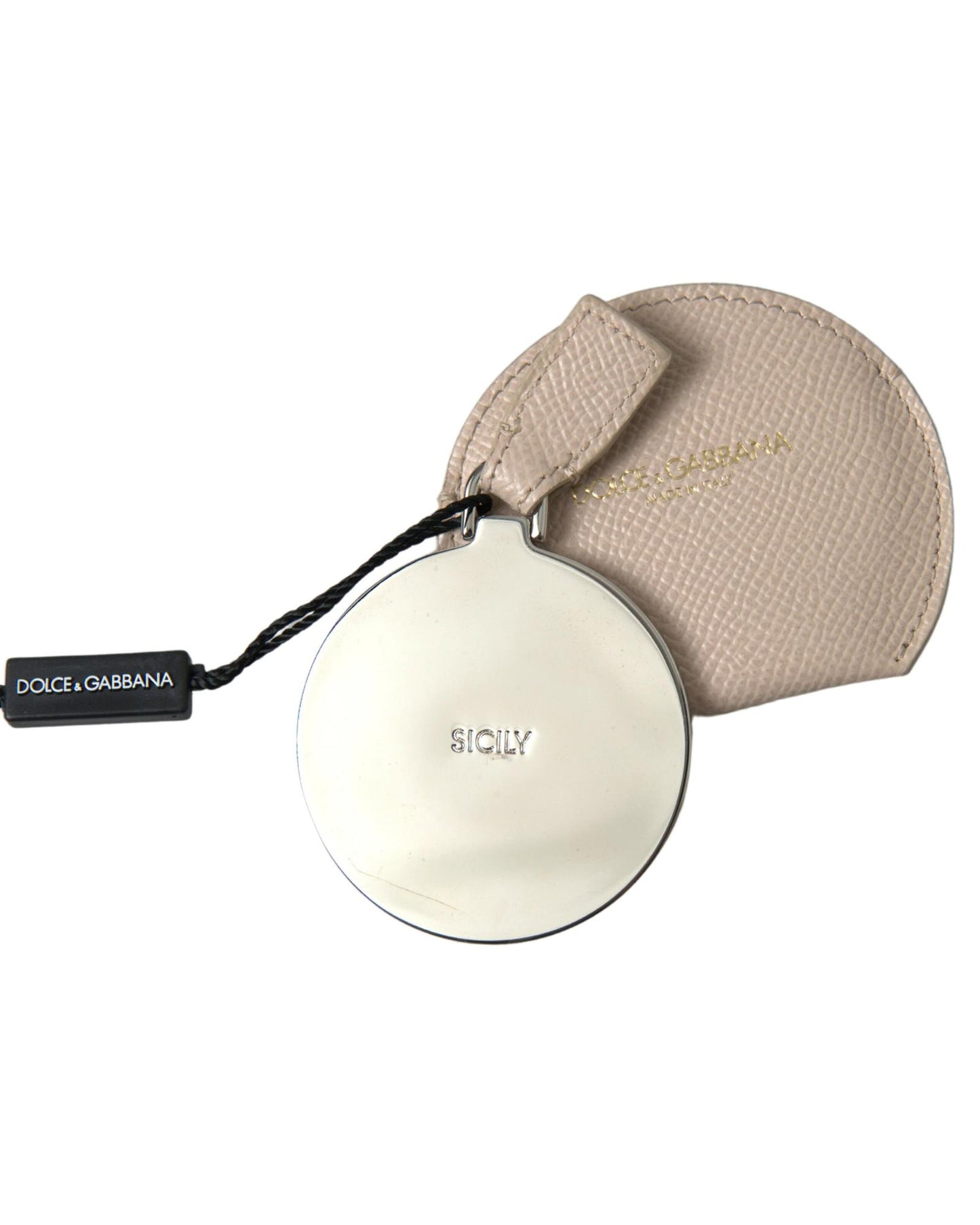 dolce-gabbana-womens-beige-calfskin-leather-round-logo-hand-mirror-holder-one-size