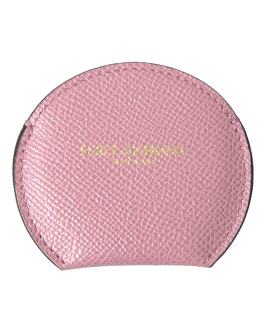 dolce-gabbana-womens-pink-calfskin-leather-round-logo-print-hand-mirror-holder-one-size