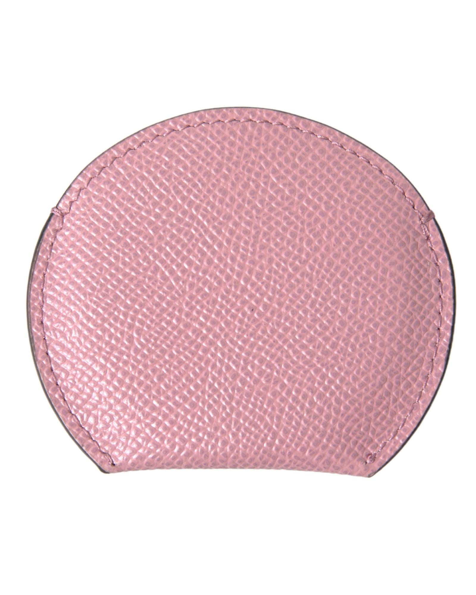 dolce-gabbana-womens-pink-calfskin-leather-round-logo-print-hand-mirror-holder-one-size