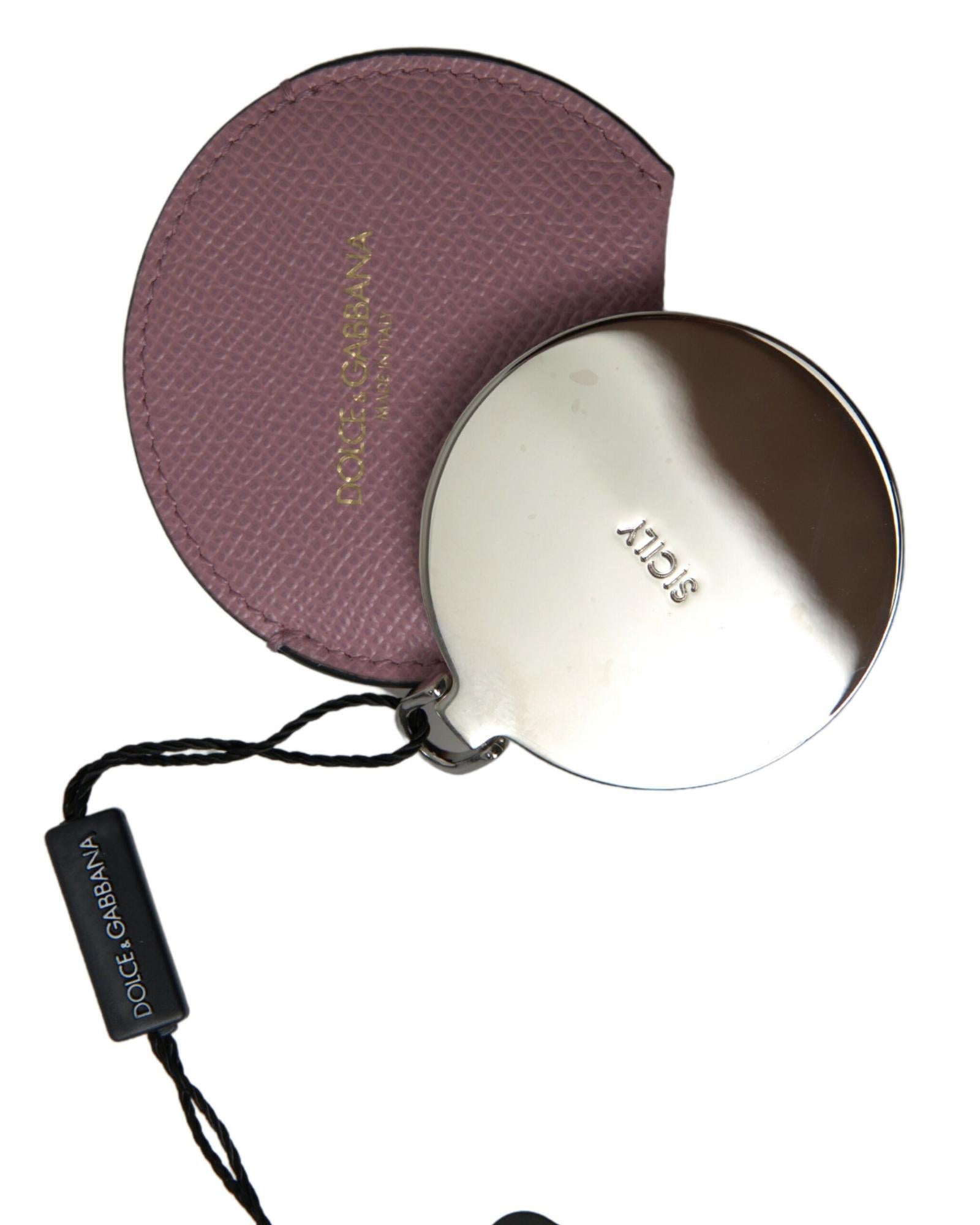 dolce-gabbana-womens-pink-calfskin-leather-round-logo-print-hand-mirror-holder-one-size