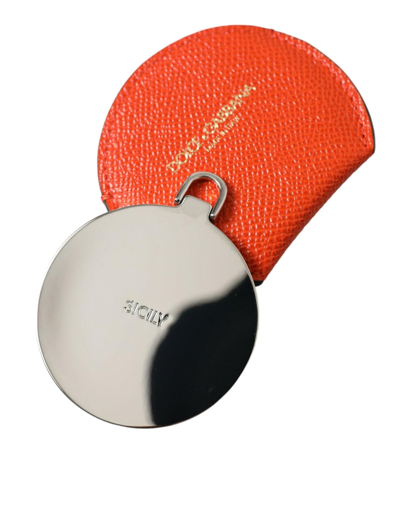 dolce-gabbana-womens-orange-calfskin-leather-round-logo-hand-mirror-holder-one-size