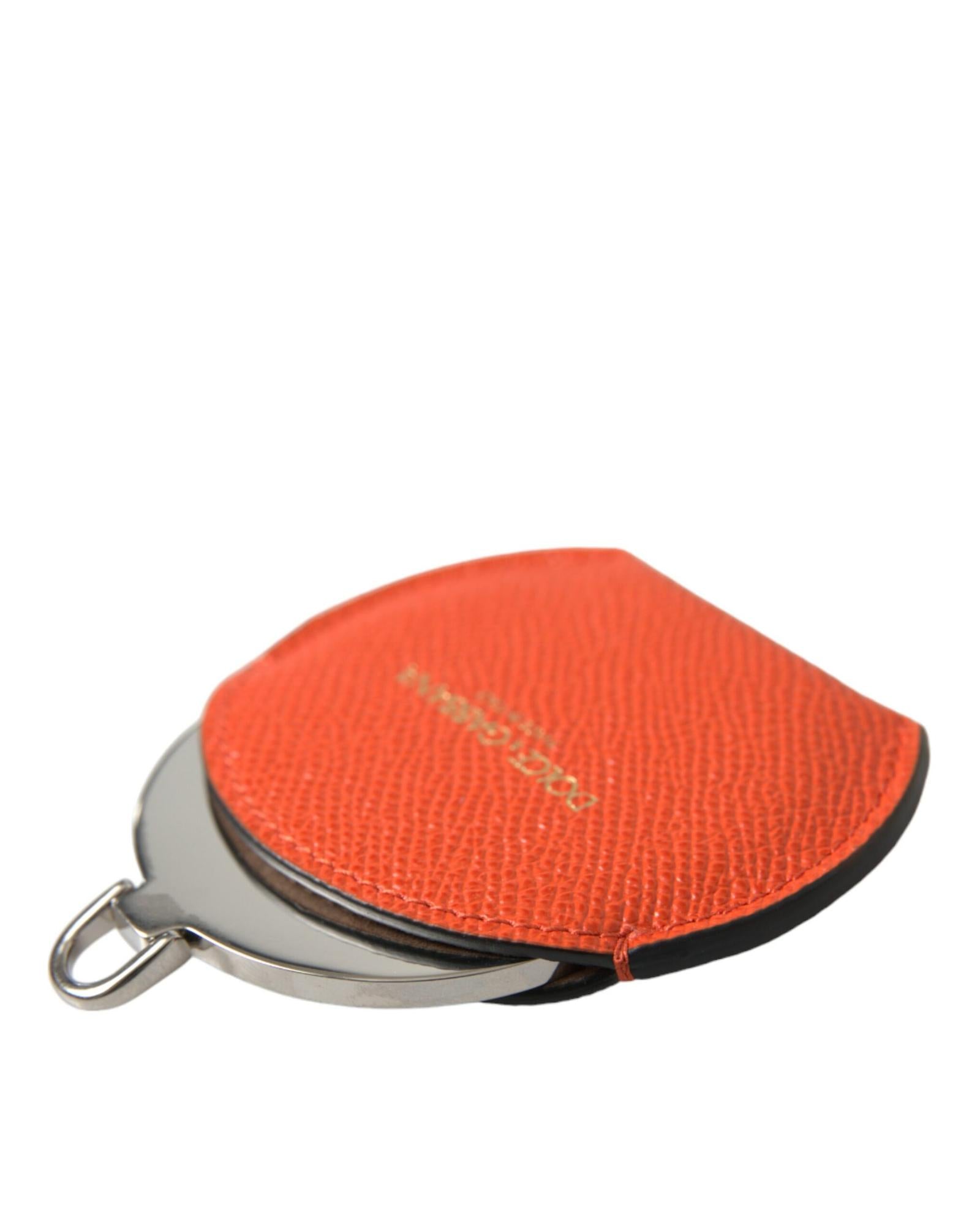 dolce-gabbana-womens-orange-calfskin-leather-round-logo-hand-mirror-holder-one-size