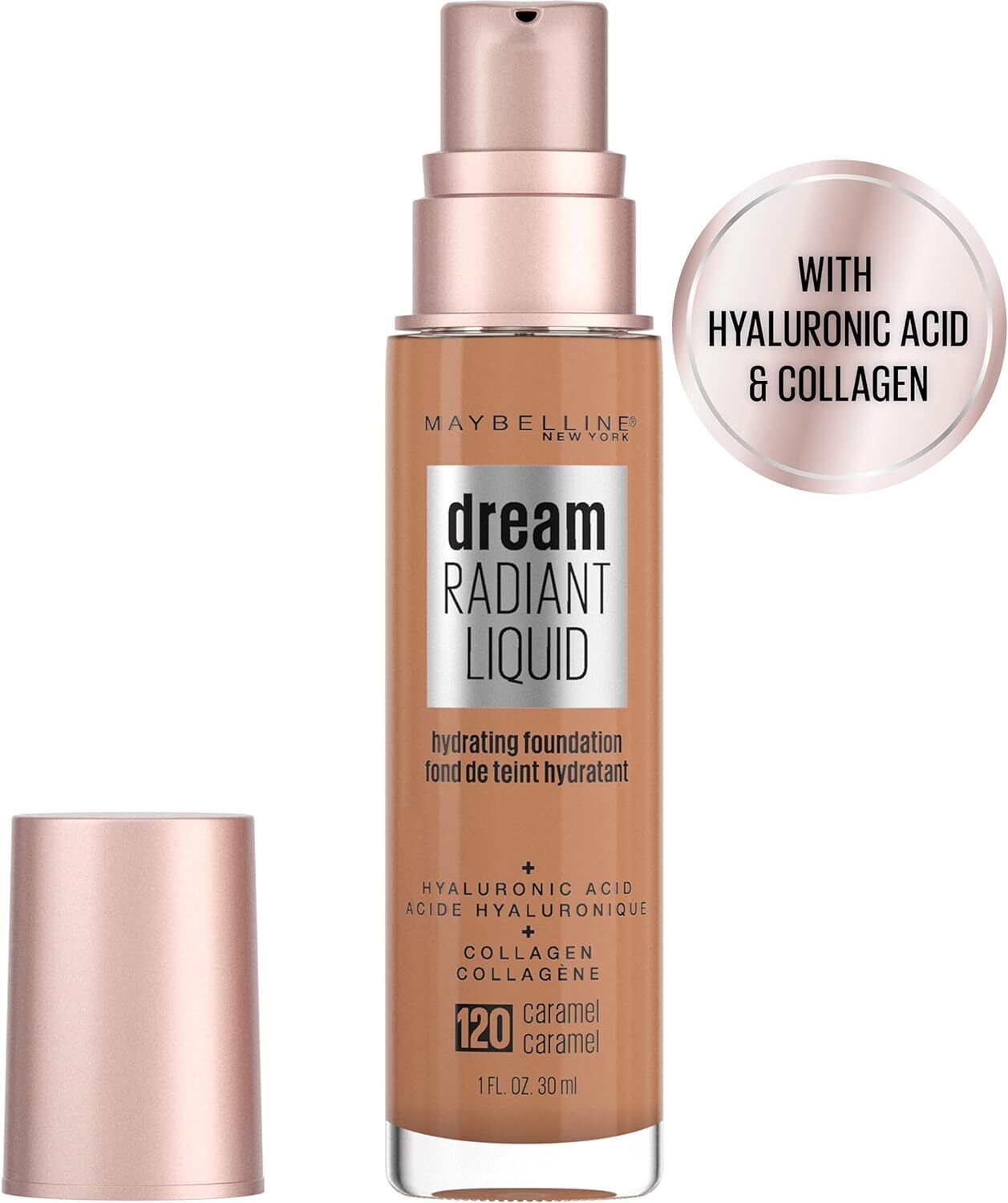 maybelline-dream-radiant-liquid-hydrating-foundation-w-collagen-caramel-120 www.mallsonline.com.au