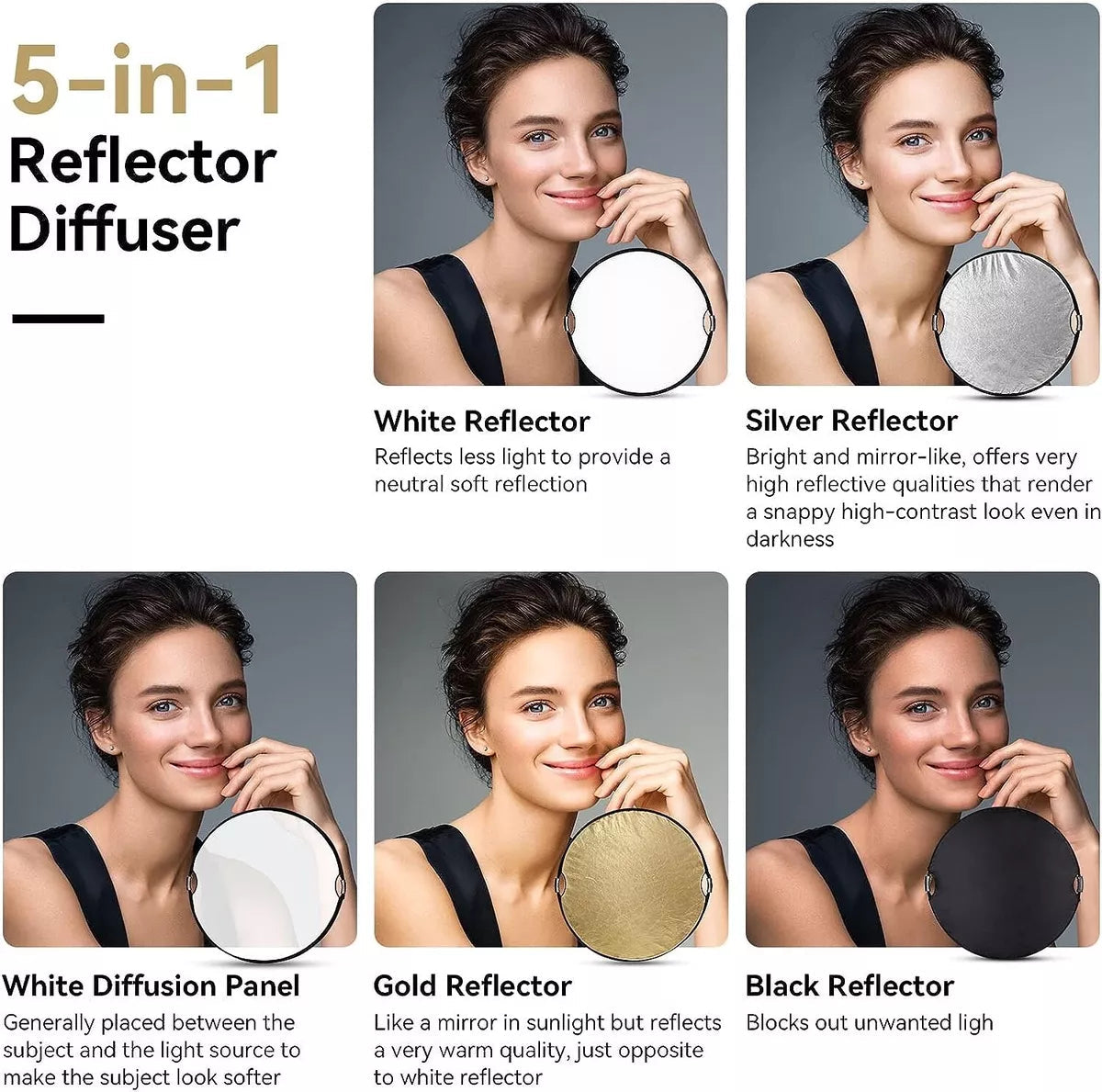 hridz-110cm-5in1-portable-light-reflectors-with-grip-translucent-silver-gold-white-and-black