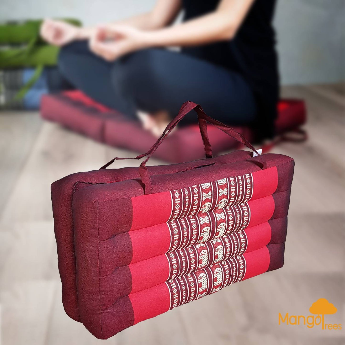 2-Fold Meditation Cushion Yoga Mat Red Elephant